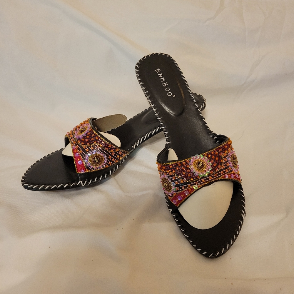 Beaded embellished slip on sandle with low heel NEW never worn